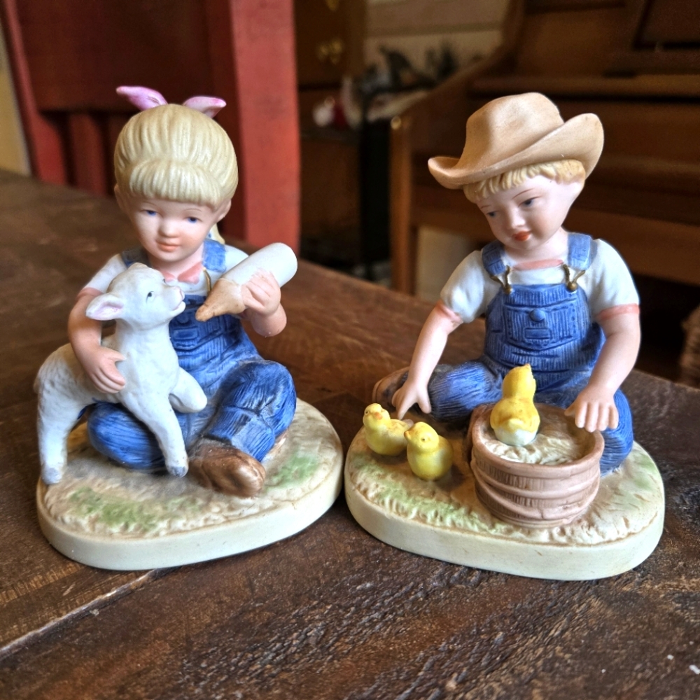 Homco Home Interiors Denim Days VTG 1985 Set of 2 Figurines "New Beginnings"
